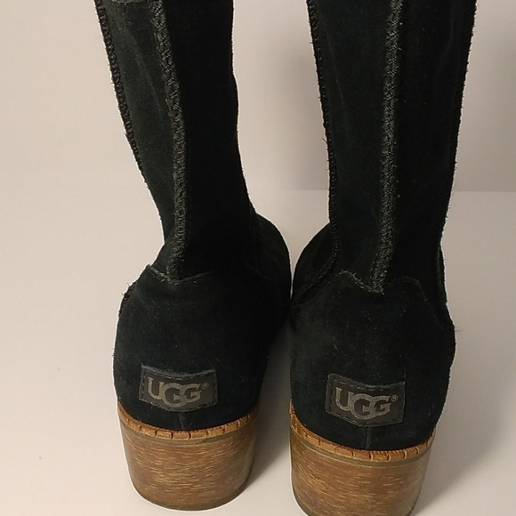 UGG Shoes - UGG Classic Black Leather Suede Ankle Boots Size 6.5  Low Block Heels 1.5 inches